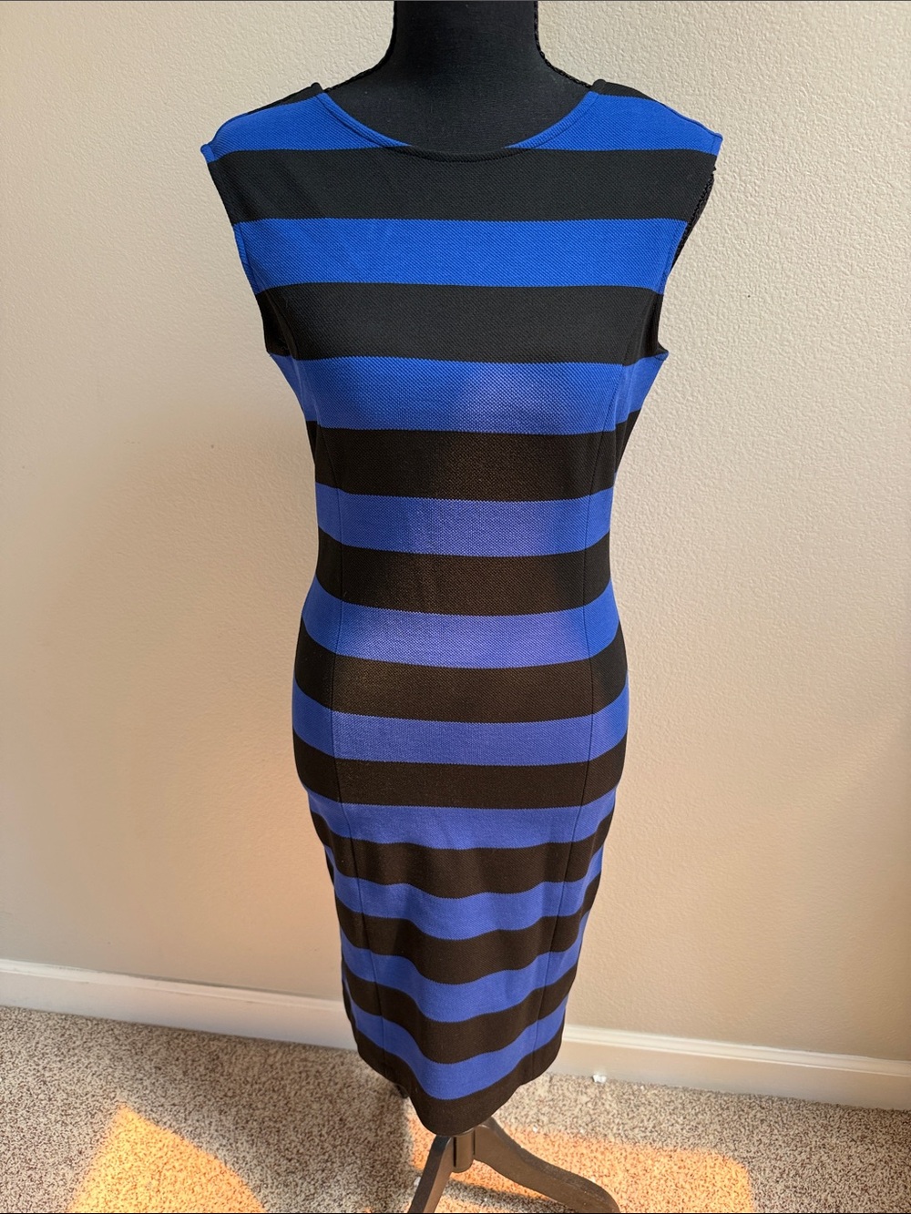 Michael Kors Blue and Black Striped Midi Dress